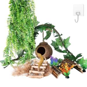 Crested Gecko Hanging Plants and Coconut Hideout