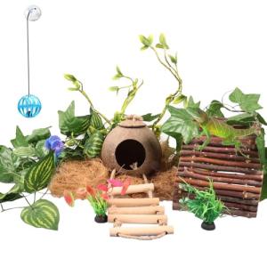 Crested Gecko Tank Decor with Vines and Ladder