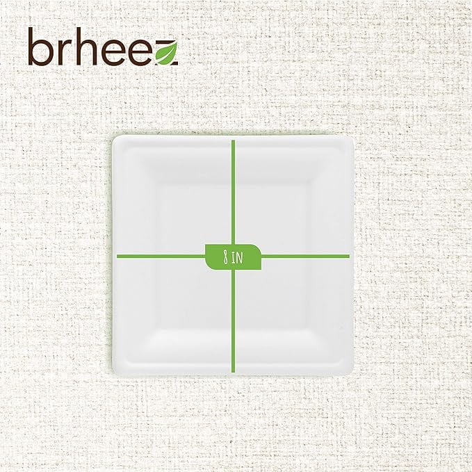Brheez Biodegradable Square Plates - 8", 60pk