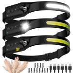 Nessciera 3-Pack Rechargeable LED Headlamps