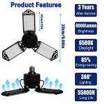 80W LED Garage Light with 3 Adjustable Panels