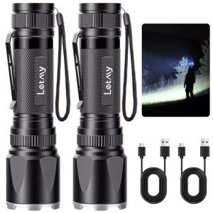 LETMY 2000 Lumens Rechargeable Tactical Flashlights, 2 Pack