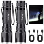 LETMY 2000 Lumens Rechargeable Tactical Flashlights, 2 Pack