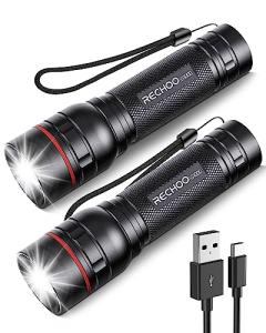 RECHOO 2-Pack Rechargeable High Lumen Tactical Flashlights