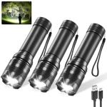 3-Pack Super Bright Tactical Rechargeable Flashlights