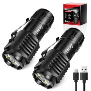 LETMY Mini Rechargeable Flashlights with Magnetic Base - 2 Pack