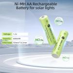 JiajaX 600mAh Rechargeable AA Solar Batteries (4 Pack)