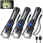 JIJ Rechargeable Tactical Flashlight 3-Pack, 7 Modes
