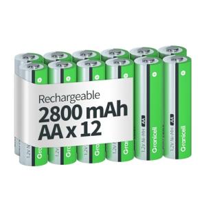 Granicell 2800 mAh Rechargeable AA Batteries, 12 Pack