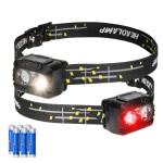 KunHe 2-Pack LED Red/White Headlamps for Outdoors