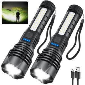 Bright Rechargeable Tactical Flashlights - 2 Pack