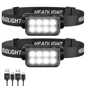 Rechargeable 2-Pack LED Headlamp Flashlight Set