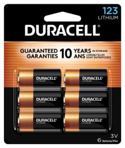 Duracell CR123A 3V Lithium Batteries - 6 Pack