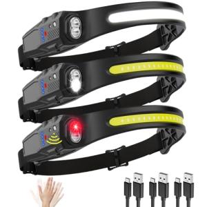 Rechargeable 3-Pack LED Headlamps with Motion Sensor