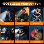 Rechargeable 1000 Lumen LED Headlamp for Outdoors