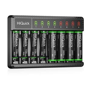 HiQuick 8-Bay Smart Battery Charger with Rechargeable AA/AAA