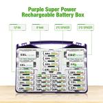 EBL Purple Power Battery Box with 12 AA, 8 AAA Batteries