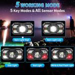 Rechargeable LED Headlamps with Motion Sensor - 2 Pack