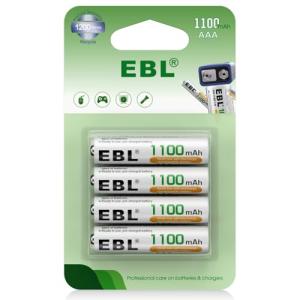 EBL 4-Pack AAA Rechargeable NiMH Batteries 1100mAh