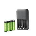 4-Bay AA/AAA Battery Charger with Rechargeable Batteries