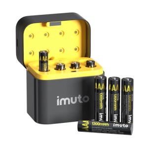 Imuto 8-Pack Rechargeable Lithium AAA Batteries and Charger