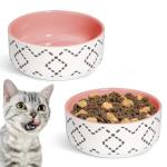 MSBC Ceramic Cat Bowls (13oz/390ml), Cute Cat Food and Water Feeder Set, Whisker Stress Free, Dishwasher Safe, Set of 2, Pink