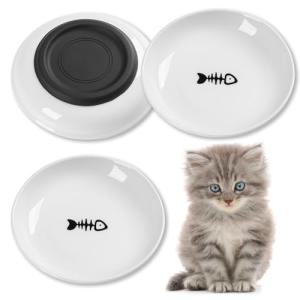 Kitwinney Cat Food Bowls, Whisker Friendly Ceramic Cat Bowls with Nonslip Silicone Bottom, Pack of 3 Quiet Cat Dishes and Plates for Feeding Indoor Cats, Kittens and Small Dogs(Fishbone)