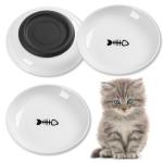 Kitwinney Cat Food Bowls, Whisker Friendly Ceramic Cat Bowls with Nonslip Silicone Bottom, Pack of 3 Quiet Cat Dishes and Plates for Feeding Indoor Cats, Kittens and Small Dogs(Fishbone)