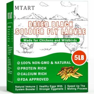 MTART 5LB Dried Black Soldier Fly Larvae Treat for Chicken, 100% Natural Non-GMO More Calcium Than Dried Mealworms High Protein Chicken Feed for Birds, Ducks, Layer Hens