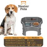Neater Feeder Deluxe Mess Proof Dog Bowls Elevated Medium Sized Dogs (19-40 lbs) Made in USA, No Spill Raised Dog Food Bowl Stand w/Leg Extension, Stainless Steel Food and Water Bowl Set, Grey