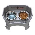 Neater Feeder Deluxe Mess Proof Dog Bowls Elevated Medium Sized Dogs (19-40 lbs) Made in USA, No Spill Raised Dog Food Bowl Stand w/Leg Extension, Stainless Steel Food and Water Bowl Set, Grey
