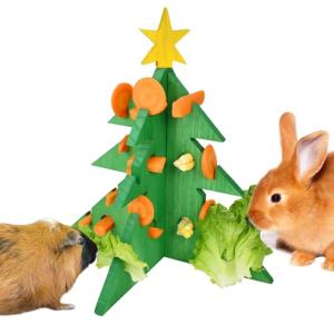 Vehomy Rabbit Foraging Puzzle Toy - Christmas Tree Guinea Pig Bunny Hamster Vegetable Hay Feeder