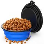 2 Pack Collapsible Dog Bowl Travel Portable Pet Bowls [34oz,1000ml],Expandable Foldable Food Water Feeding Dishes for Traveling Hiking Walking,with Carabiners [Black,Blue]