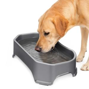 Neater Pet Brands Large Water Bowl for Dogs, Outdoor Dog Water Bowl (1.25 Gallon Extra-Large Capacity), Big Trough Style Food Dish for Indoors or Outside, No Spill Large Dog Bowls, Gunmetal Grey