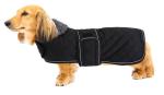 Geyecete Warm Thermal Quilted Dachshund Coat, Dog Winter Coat with Warm Fleece Lining, Outdoor Dog Apparel with Adjustable Bands for Medium, Large Dog-Black-S