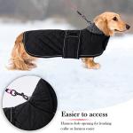 Geyecete Warm Thermal Quilted Dachshund Coat, Dog Winter Coat with Warm Fleece Lining, Outdoor Dog Apparel with Adjustable Bands for Medium, Large Dog-Black-S