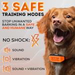 New 2025 No Shock Dog Bark Collar for Small Medium Large Dogs-Smart Chip Adjusts to Stop Barking in 1 Minute-Highly Effective Vibration and Sound Stops Barks Fast with No Pain-Safe Orange