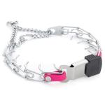 Herm Sprenger Chrome Plated Steel Dog Collar with Quick Release ClicLock Buckle and Biothane Insert Training Collar for Dogs Made in Germany (Passionfruit Pink, 16in x 2.25mm(neck size up to 13-14in))