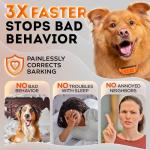 New 2025 No Shock Dog Bark Collar for Small Medium Large Dogs-Smart Chip Adjusts to Stop Barking in 1 Minute-Highly Effective Vibration and Sound Stops Barks Fast with No Pain-Safe Orange