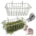RMNHPTK Rabbit Hay Feeder Rack for Cage, Rabbit Dispenser Holder Stainless Steel Heavy-Duty Metal Hanging Hay Manger for Rabbits Bunnies Guinea Pigs Chinchillas (2 Pack, 9x3.9x3.9 in)
