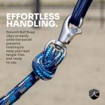 Kensington Clinician Equine Training Lead Rope – 15ft Heavy Duty Braided Horse Lead with Swivel Bull Snap | Color: Purple w/Lt Blue & Black