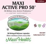Maxi Health Probiotic Plus Ultimate Prebiotic Advanced Live Probiotics Formula - 50 Billion Live Active Probiotic - 15 Strains - Ultra Protection - Active Pro-50-30 Count