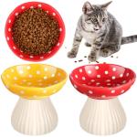 Teenyyou 2 Pcs Elevated Ceramic Cat Bowls Whisker Friendly Raised Cat Food and Water Dishes Wide Feeding Bowls for Flat Faced Kittens Raised Pet Dishes for Easy Feeding(Red Yellow)
