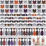 Reginary 100 Pieces Dog Bow Tie Collar Set Include 40 Dog Neckties, and 30 Puppy Bowties, 30 Collar Flowers, Adjustable Pet Ties Grooming for Small Medium Cats Pets Supply(Black and White)