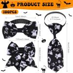 Reginary 100 Pieces Dog Bow Tie Collar Set Include 40 Dog Neckties, and 30 Puppy Bowties, 30 Collar Flowers, Adjustable Pet Ties Grooming for Small Medium Cats Pets Supply(Black and White)