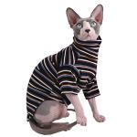 Turtle Neck Vintage Stripes Sphynx Hairless Cat Cotton T-Shirts Pet Clothes Vest Kitten Shirts Sleeveless, Cats & Small Dogs Apparel (Vintage Deep Blue, M (5-6.5 lbs))