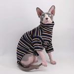 Turtle Neck Vintage Stripes Sphynx Hairless Cat Cotton T-Shirts Pet Clothes Vest Kitten Shirts Sleeveless, Cats & Small Dogs Apparel (Vintage Deep Blue, M (5-6.5 lbs))