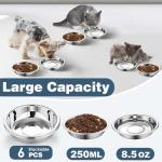 Arespark Stainless Steel Cat Bowls 6 PCS, 5.5 Inch Metal Cat Bowls, Replacement Elevated Food Water Dishes for Indoor Kitten, Whisker Fatigue Relief Shallow Food Metal Dish for Stray Cats