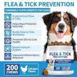 Dog Flea and Tick Chewable 200ct, Oral Flea and Tick Chews Supplement, Skin & Coat Support for Dogs, Puppies, All Breeds & Sizes