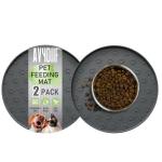 AVYDIIF Pet Feeding Mats for Food and Water, Waterproof Anti-Slip Placemats for Dog Cat Bowl, 2 Pack Silicone Pet Food Mat, Dishwasher Safe 10.9 × 10.9 (2 Grey, Small Paws)